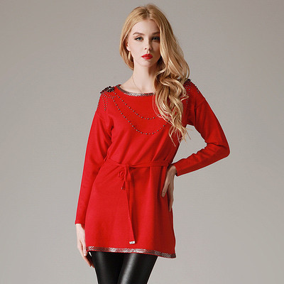 明暗線 2013春款針織衫 女款歐美風(fēng)系腰帶長袖中長款羊毛打底衫 - 服飾 - 杭州19樓